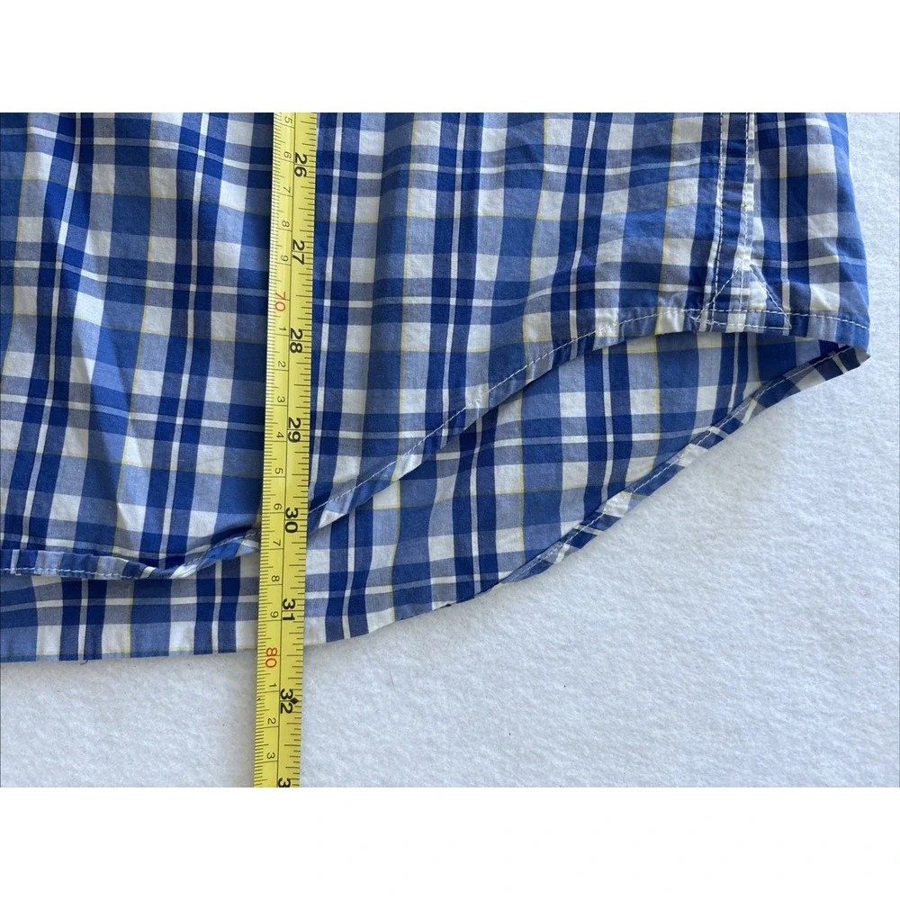 Banana Republic Shirt Mens XL Blue White Plaid Soft Wash Button Up Long‎ Sleeve